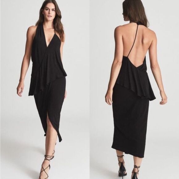 REISS Xena Halterneck Draped Maxi Dress - Picture 1 of 8